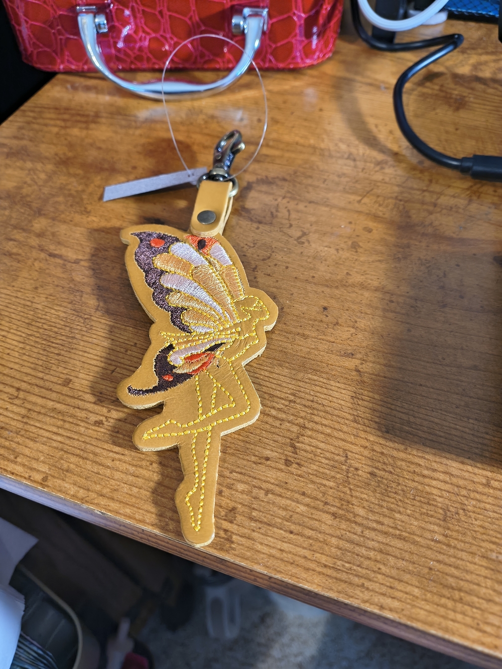 Portland Leather Yellow Fairy Wing Keychain Charm